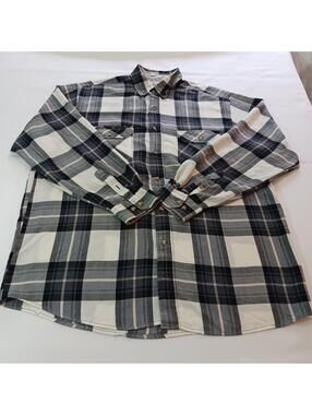 Northwest Blue Shirt Men's L Tall Green/White Plaid Vintage Flannel Long Sleeve
